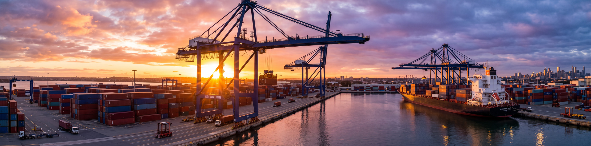 Container terminal at dusk